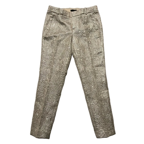 NWT J. Crew Maddie Textured Brocade Silver Metallic Slim Ankle Pants - Picture 3 of 6